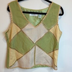 Vintage Sylvia Patchwork Sleeveless Top w/Crochet Trim-work, 12- Cottagecore